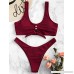 ZAFUL Womens Tie Knot Front Ribbed High Cut Thong Two Piece Bikini Set Padded Swimsuit Wine Red B07MNY5CKF